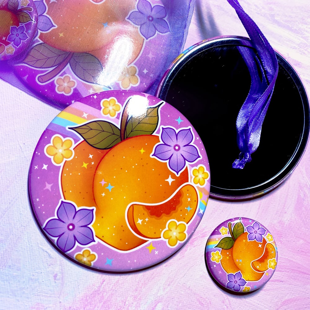 Image of ‘Just Peachy’ Pocket Mirror & Button Set