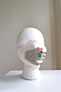 Off White Bedazzled Bling Face Mask/ Bridal Rhinestone “Cover your mouth” hand Mask