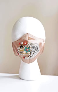 Tan Brown Satin Bedazzled Bling Face Mask/ Rhinestone “Cover your mouth” hand Mask