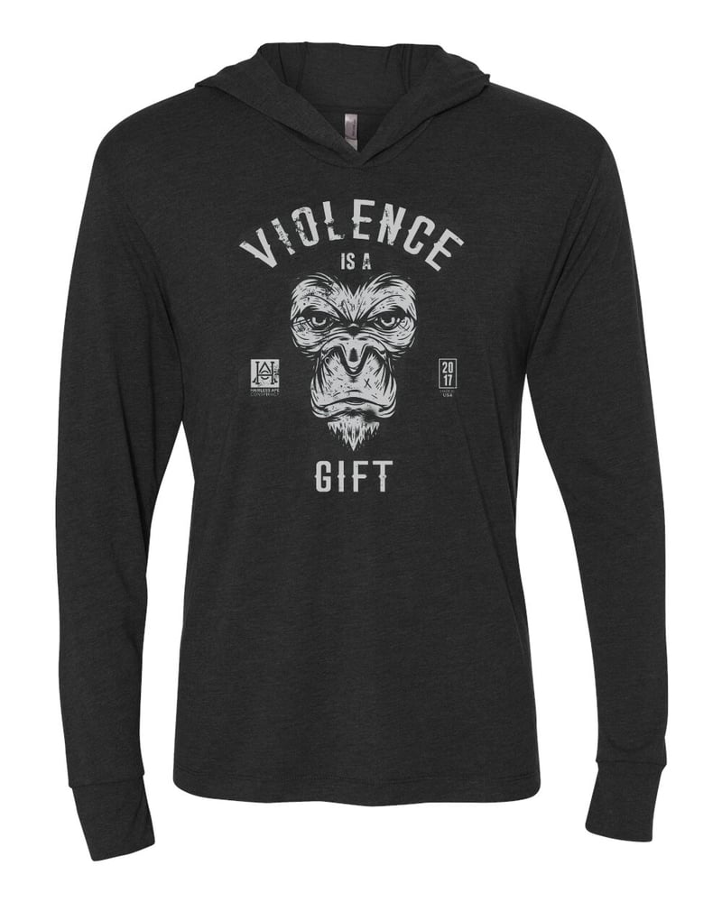 Image of HAC - Violence is A Gift/We Hit Charcoal Long-Sleeved Tech Hoodie