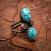1970s Turquoise & Sterling Silver Ring with twin egg shaped cabochons set one on top of  Size 4.75