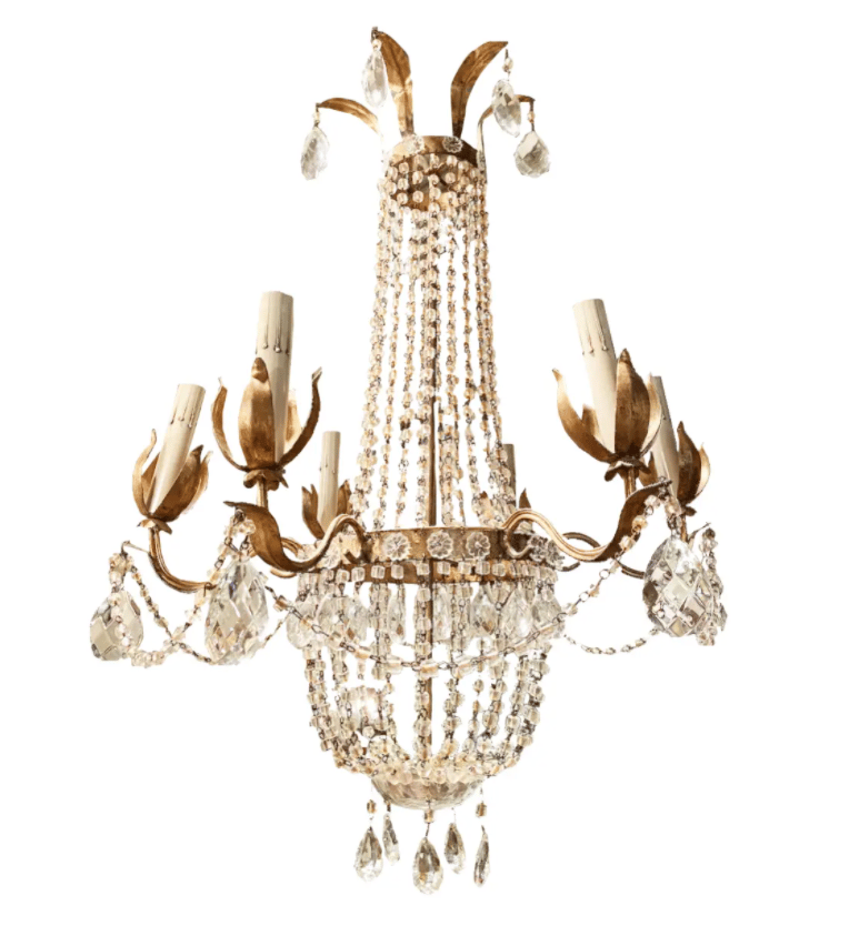Image of Early 20th Century Italian Crystal Basket Chandelier With Gilt Tole and Iron Accents