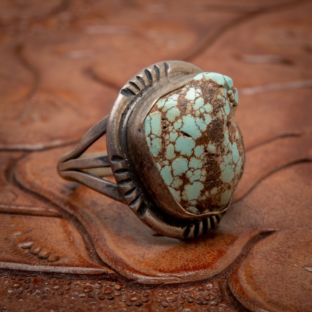 Image of 1970s Vintage Sterling Silver Ring with beautiful Turquoise Nugget stone in a size 7