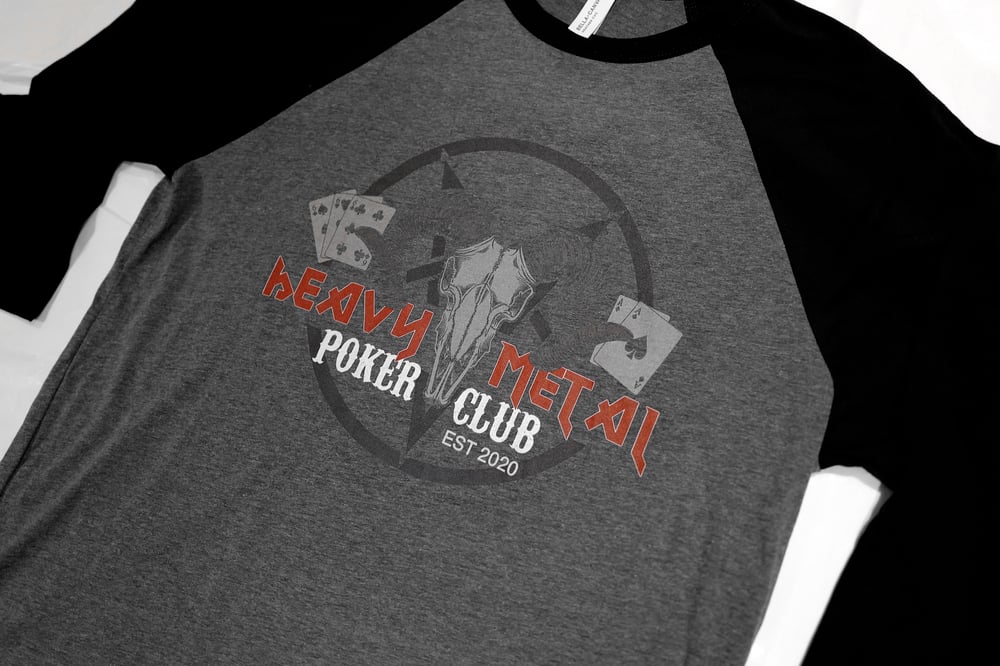 Image of HEAVY METAL POKER CLUB BASEBALL T-SHIRT / ONLY AVAILABLE IN LARGE