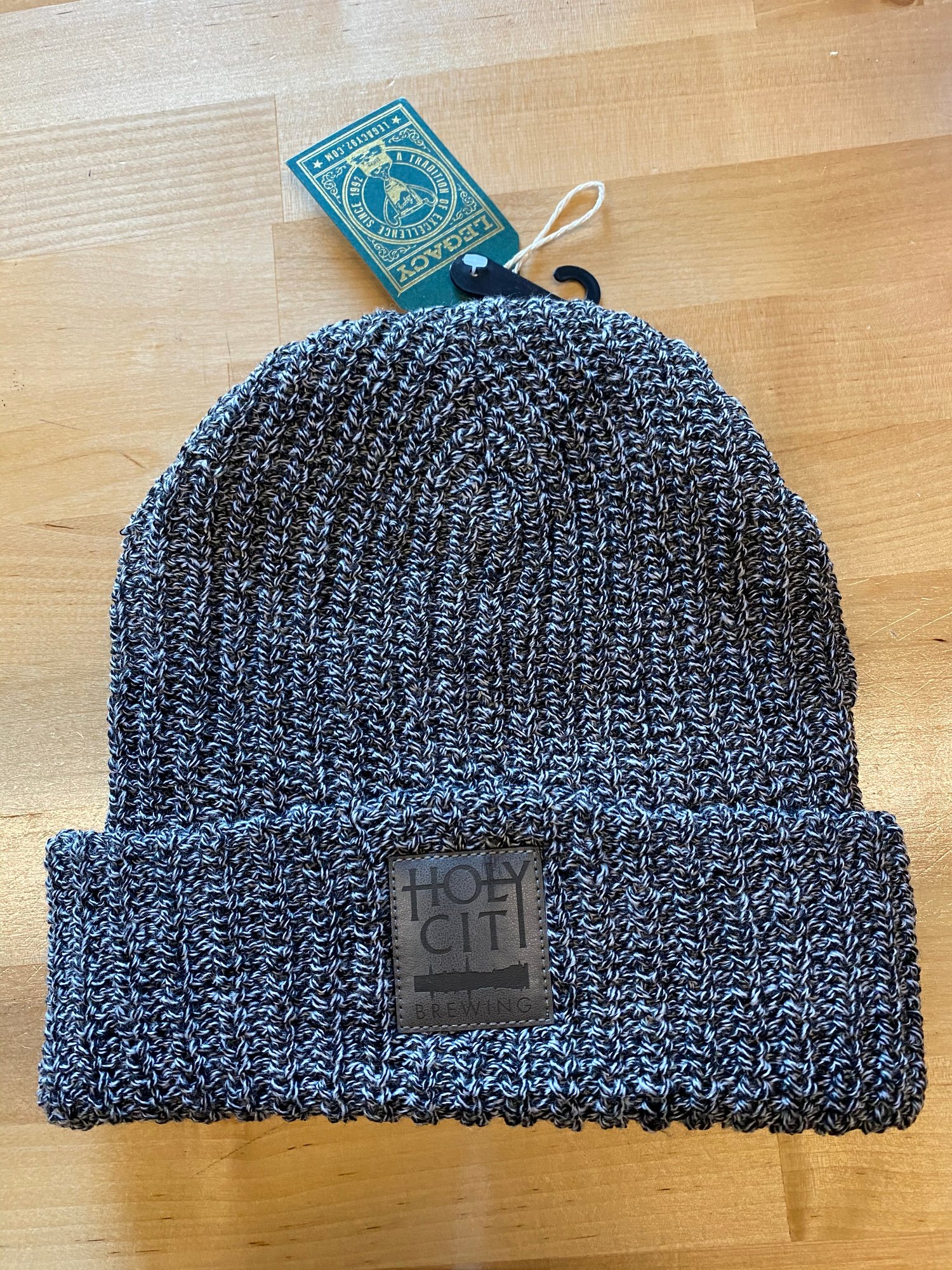 Knit Leather Patch Beanie