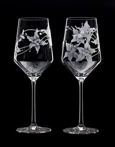 Kathy Barnard Studio — Fancy Orchids with Bees Wine glasses