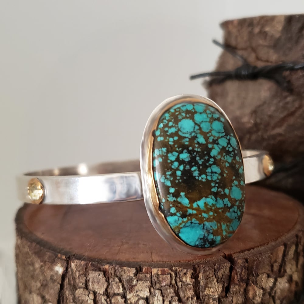 Image of Sterling and Gold Turquoise Bangle