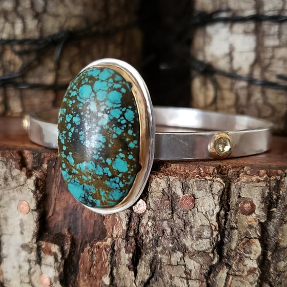 Image of Sterling and Gold Turquoise Bangle