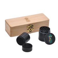 Image 1 of Handcrafted Small Wooden Pineapple Stash Box Set w Matching  Grinder & Jar 