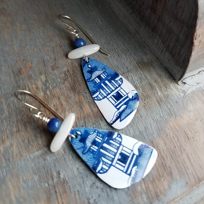 Asian Faux Porcelain Pottery Shard Earrings