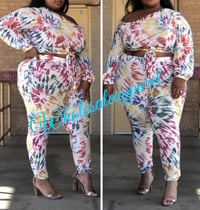 Image 1 of PLUS SIZE RUST MULTI WATER COLOR TYE DYE 2 PIECE SET