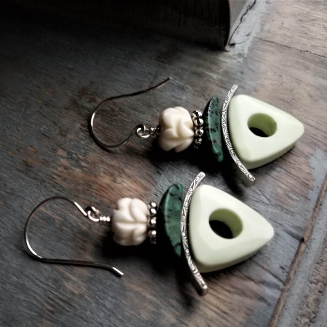 Lotus Flowers + Lemon Chrysoprase Earrings 