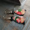 Black Tin Coral Flowers Pottery Shard Earrings