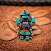 Zuni Inlay Tiny Rainbowman Ring with Turquoise Jet and Coral Inlay size 6.25