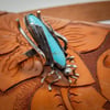Vintage Navajo Sterling Silver and Turquoise Cricket Ring   Size 6.75 made by Tim Yazzie 
