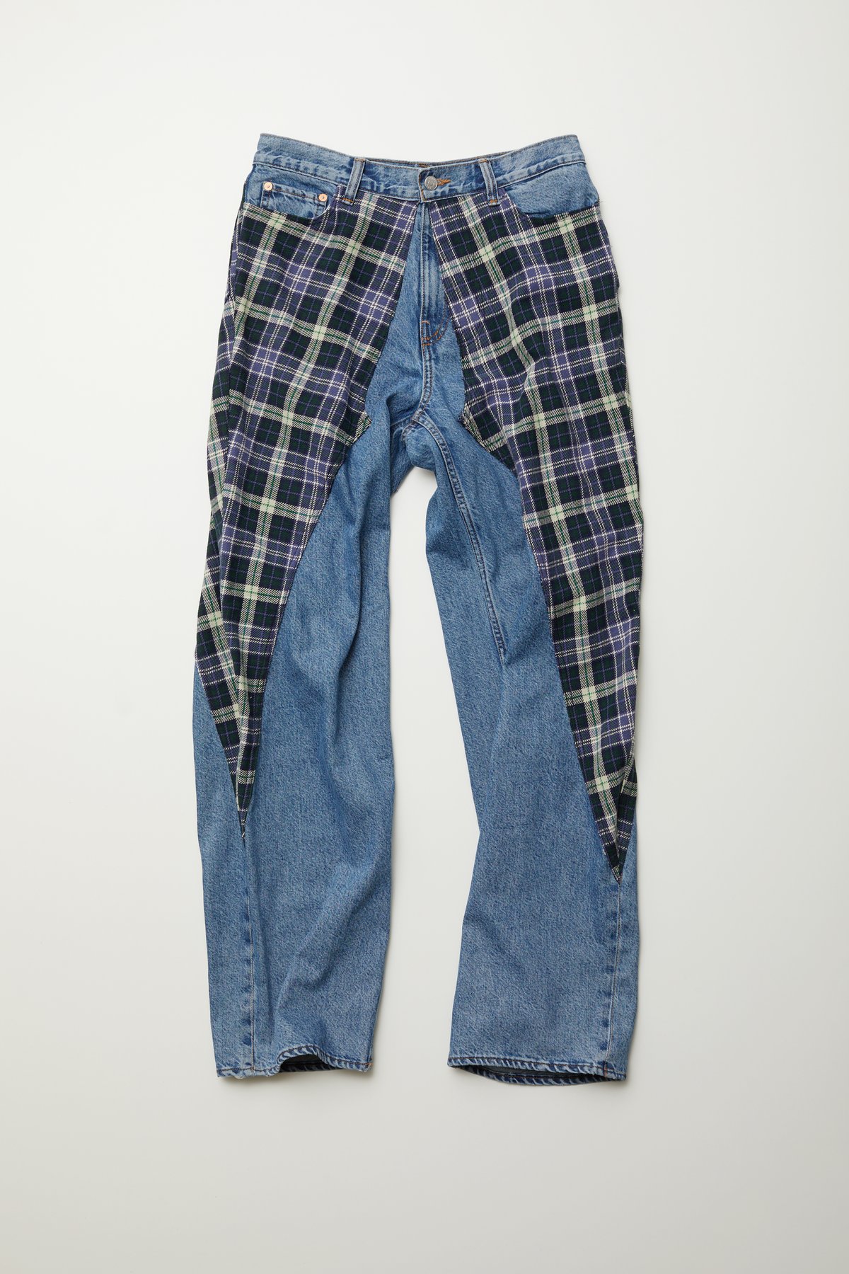 PLAID FLY FRONT JEANS