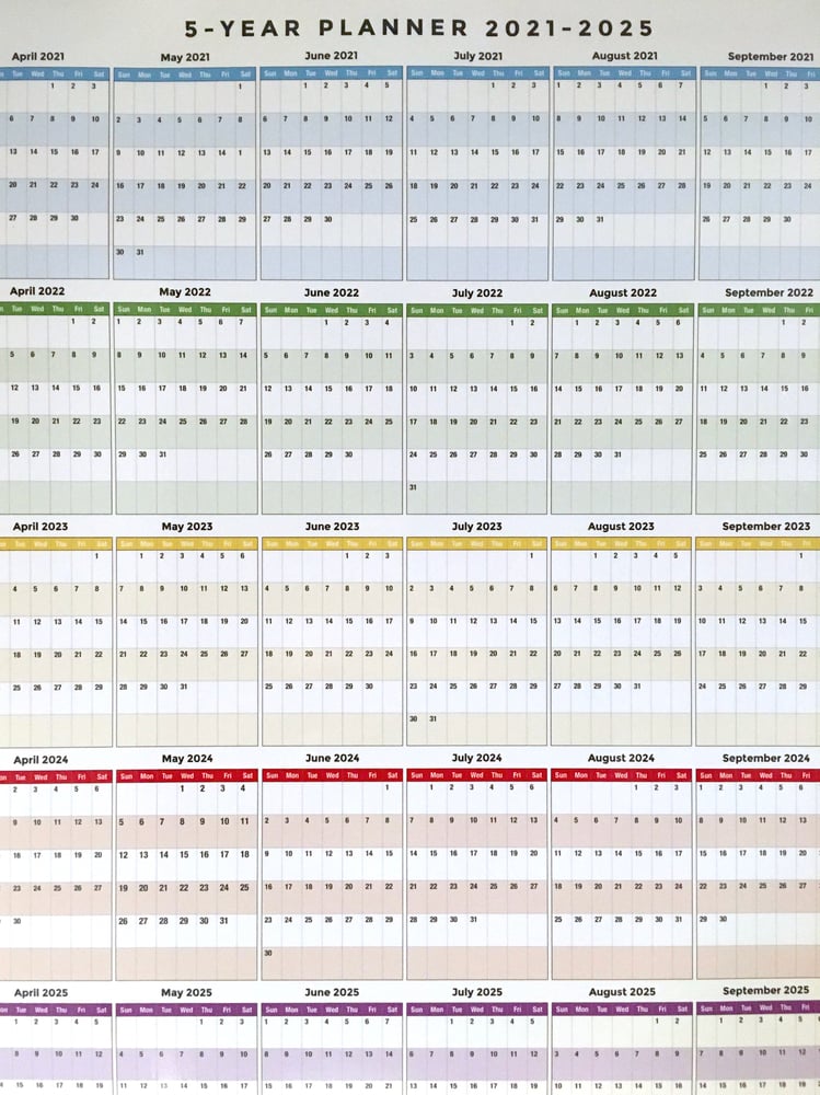 Image of 5-year Calendar 2021-2025