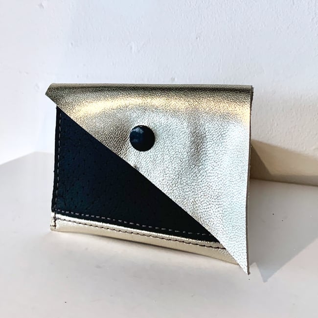 Black & Gold Leather Card Case/ Business Card Holder