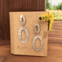 Image 1 of birch texture silver stacked oval earrings