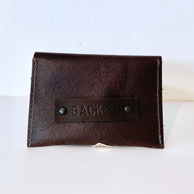 Dark Brown, White & Gold Leather Card Case/ Business Card Holder