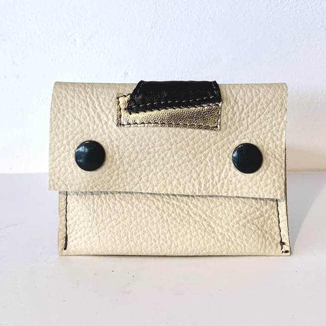 Off-white, Black & Gold Leather Card Case/ Business Card Holder