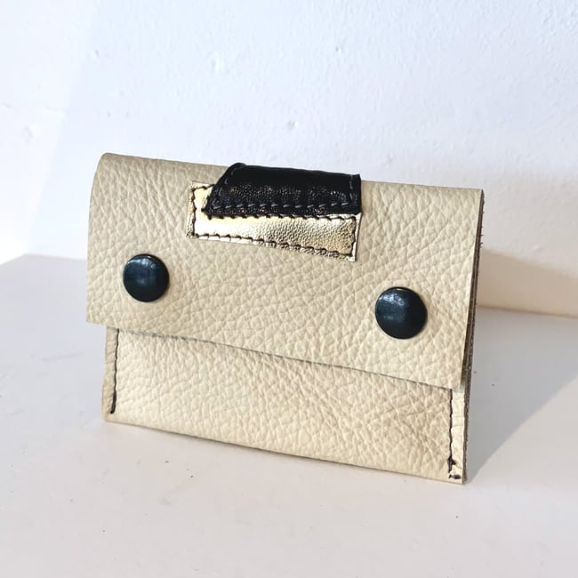 Off-white, Black & Gold Leather Card Case/ Business Card Holder