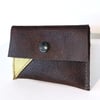 Dark Brown & Yellow Leather Card Case/ Business Card Holder