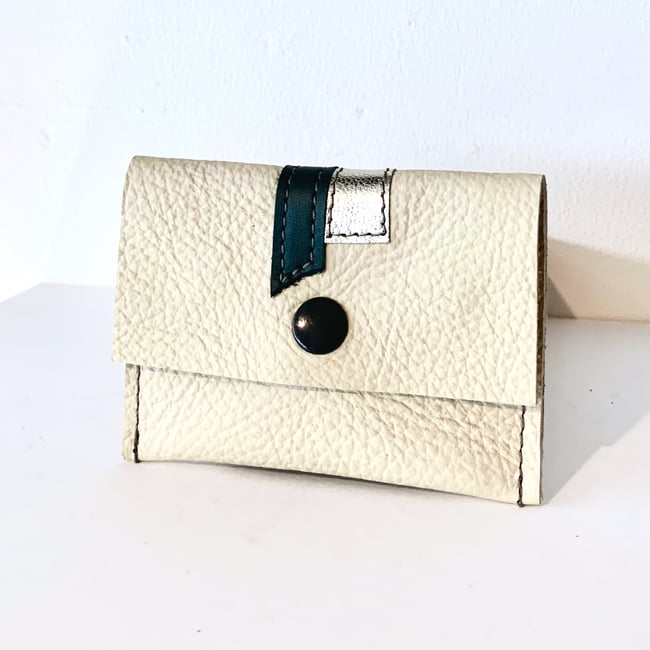 Off-white Green & Silver Leather Card Case/ Business Card Holder