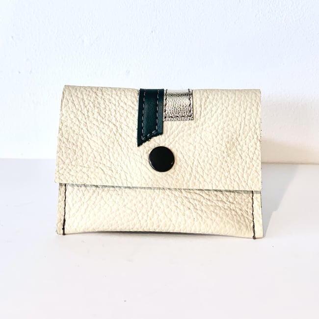 Off-white Green & Silver Leather Card Case/ Business Card Holder