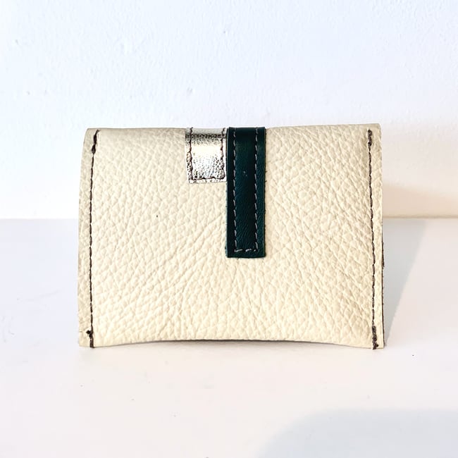 Off-white Green & Silver Leather Card Case/ Business Card Holder