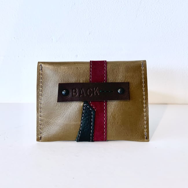 Dark Olive Green, Burgundy & Black Leather Card Case/ Business Card Holder