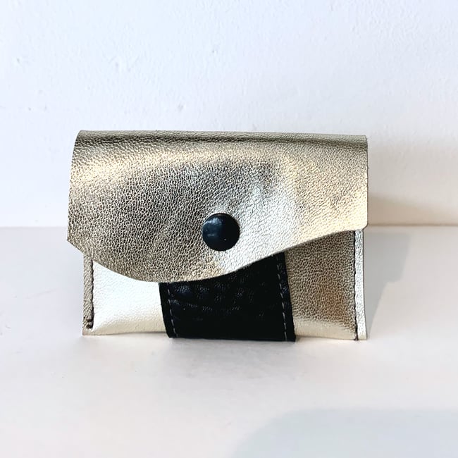 Gold & Black Wavy flap Leather Card Case/ Business Card Holder