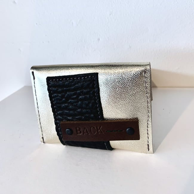 Gold & Black Wavy flap Leather Card Case/ Business Card Holder