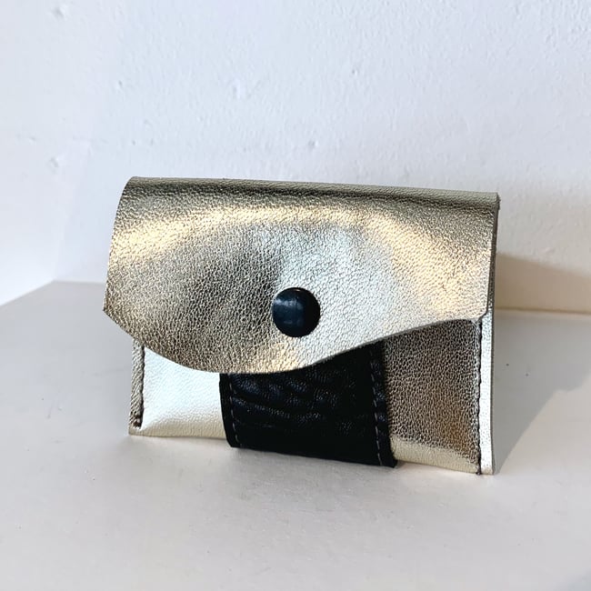 Gold & Black Wavy flap Leather Card Case/ Business Card Holder