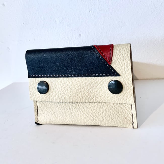 Off-white, Red & Black Leather Card Case/ Business Card Holder