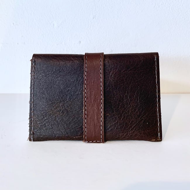 Two-tone Dark Brown Leather Card Case/ Business Card Holder 