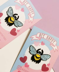 Image 2 of Bee happy pin badge 