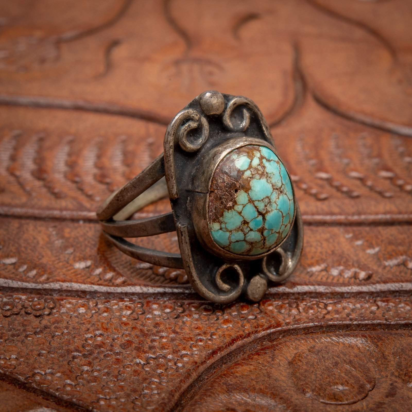 ROBUST Signed Vintage J.C. Navajo TURQUOISE Sterling Silver