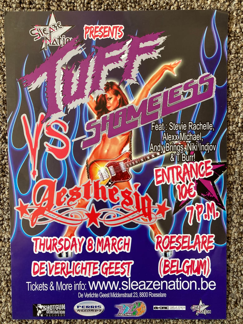 Image of Tuff Stevie Rachelle signed Mini Poster concert Flyer Belgium +2 Color Postcards