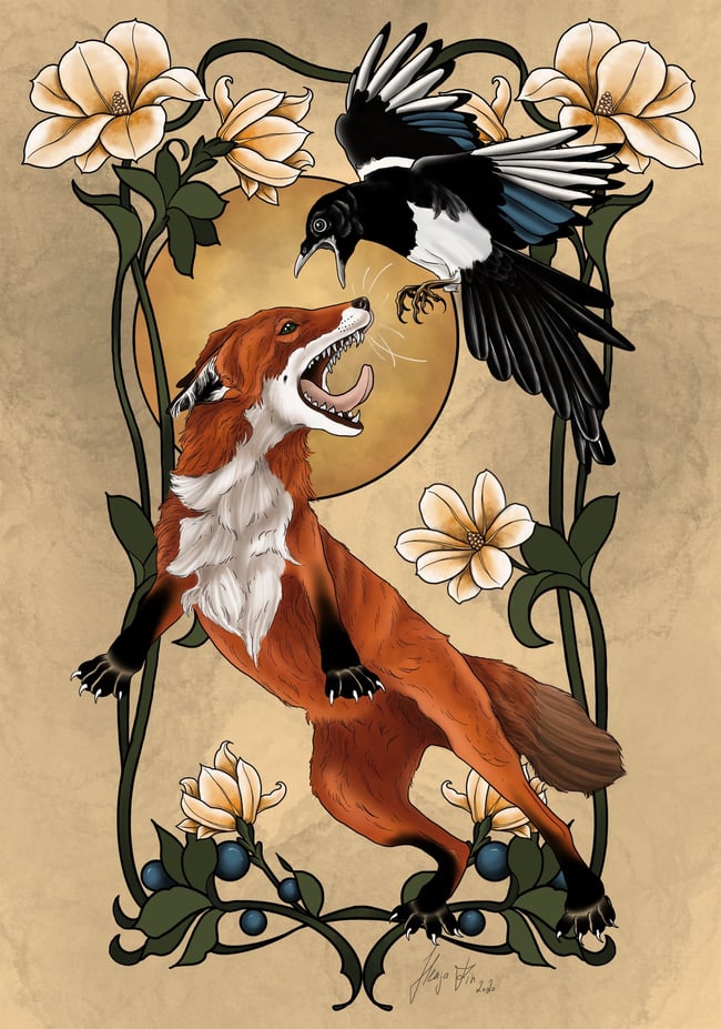 Print Fox and Magpie