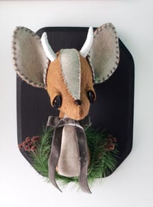 Image of Deer Bust with Pinecone Wreath and Silk Velvet Bow