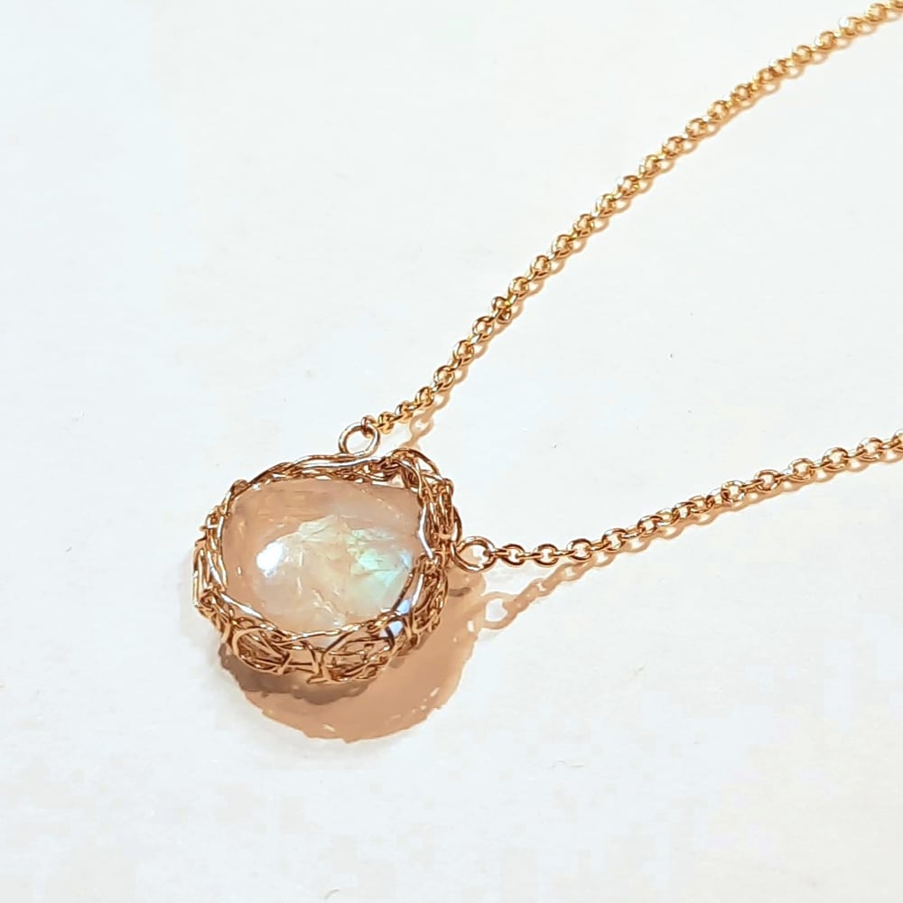 Image of Gold Crochet and Rainbow Moonstone Necklace