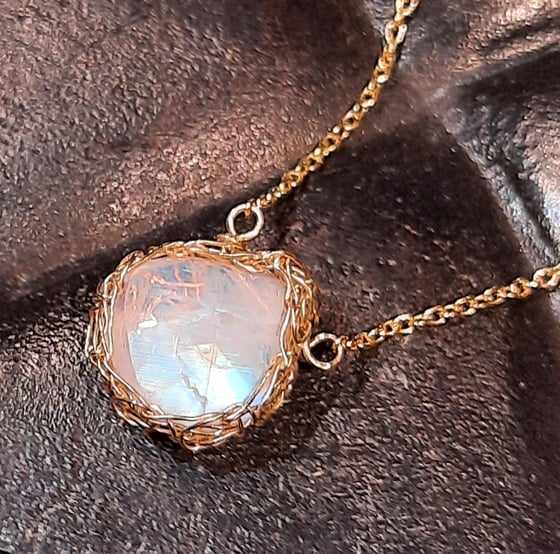 Image of Gold Crochet and Rainbow Moonstone Necklace