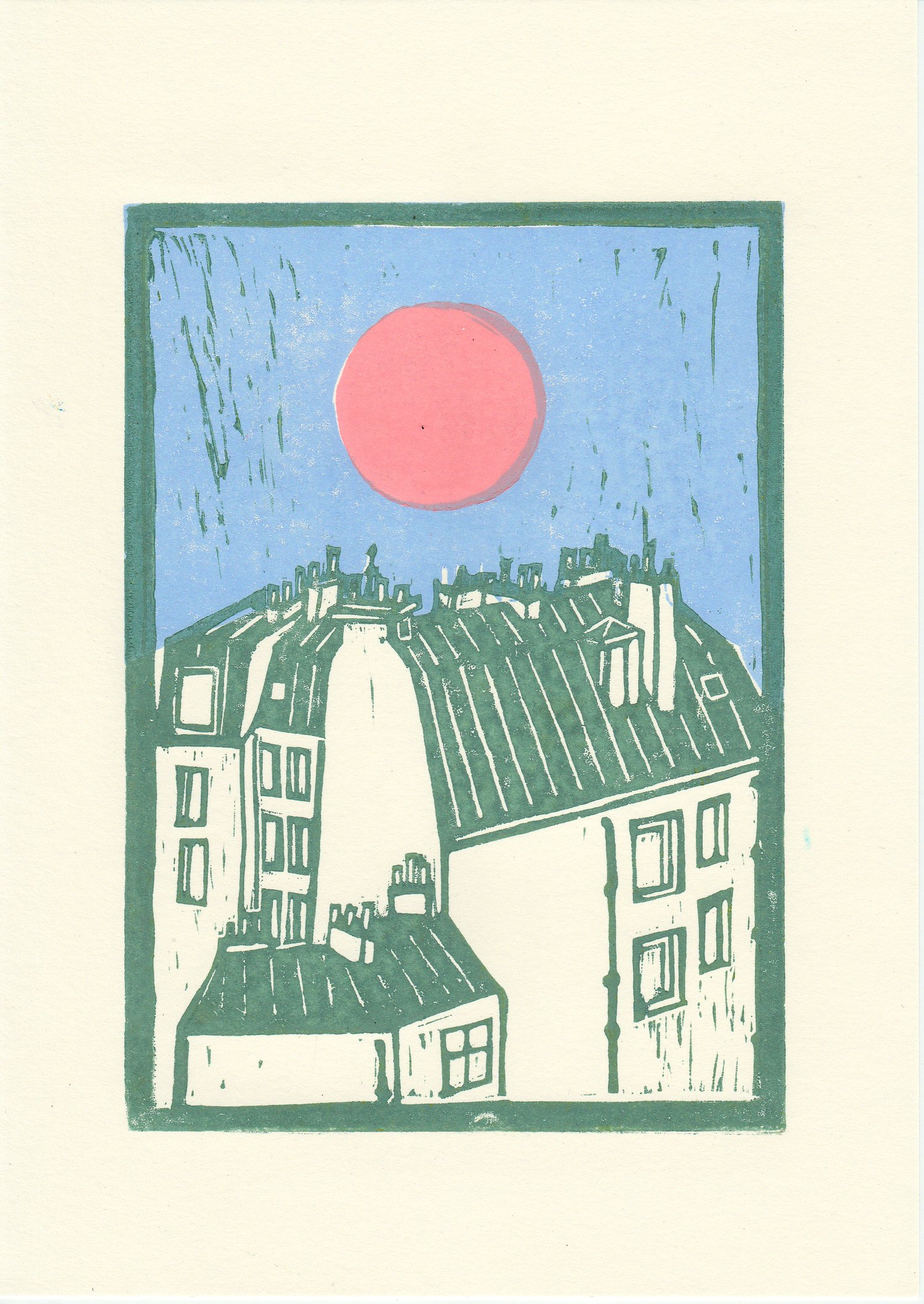 “Toîts de Paris - Chemin vert”  - Linogravure