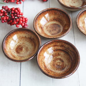 Image of Three Small Ceramic Pottery Bowls, Kitchen Prep Handcrafted Made in USA