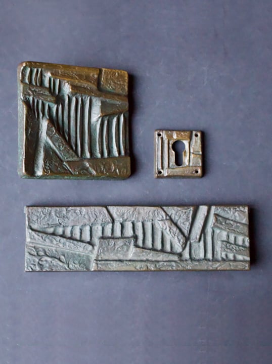 Image of Brutalist Bronze Push or Pull Door Handle Set with Abstract Design 20th Century