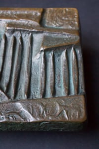 Image 4 of Brutalist Bronze Push or Pull Door Handle Set with Abstract Design 20th Century