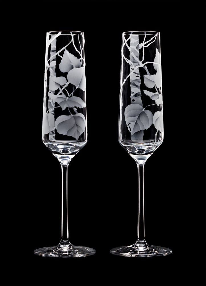 Image of Aspen Leaves Champagne Flutes