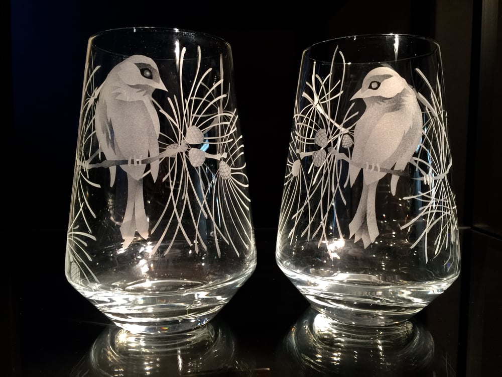 Image of Chickadee in the Pines Stemless Wine Glasses