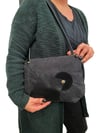 Piece Out- Black Waxed Canvas and Leather Medium Crossbody Bag
